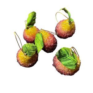 Lot of 5 unbranded artificial decorative sugar pears  w/leaves 4 inch